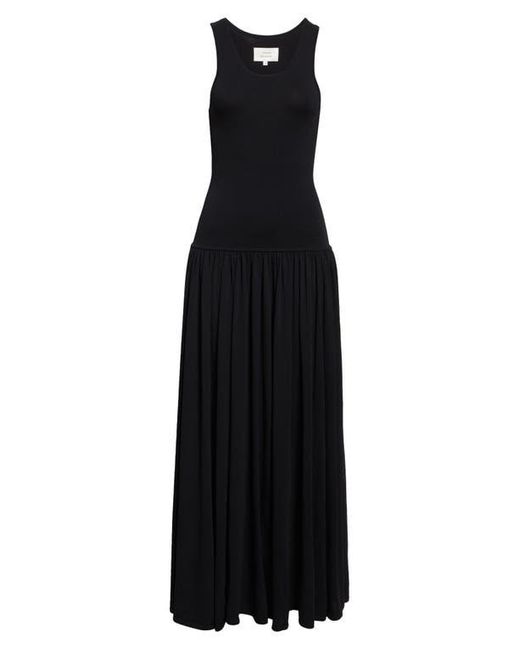 Loulou de Saison Black Jada Drop Waist Jersey Maxi Dress