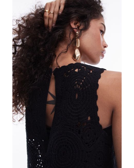 TOPSHOP Black Sleeveless Crochet Minidress