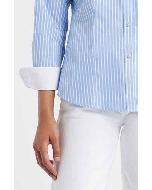 Foxcroft Blue Dianna Stripe Non-Iron Cotton Shirt