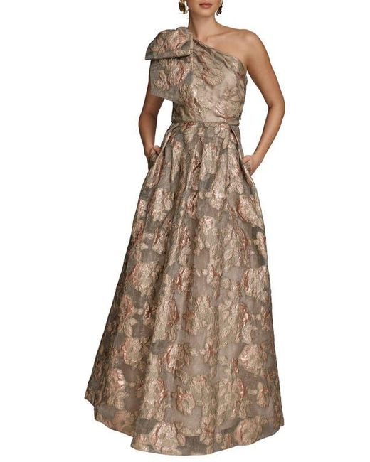 Donna Karan Brown One-Shoulder Metallic Jacquard Gown