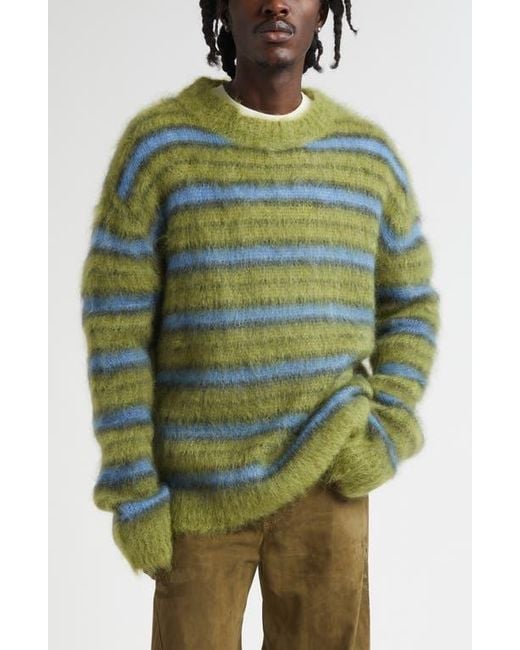 Marni Green Stripe Mohair Blend Crewneck Sweater for men
