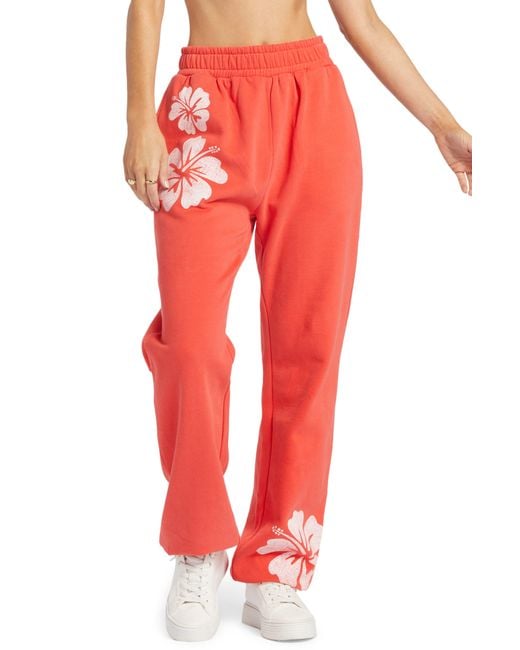 Roxy Red Day Off Floral Print Fleece Sweatpants