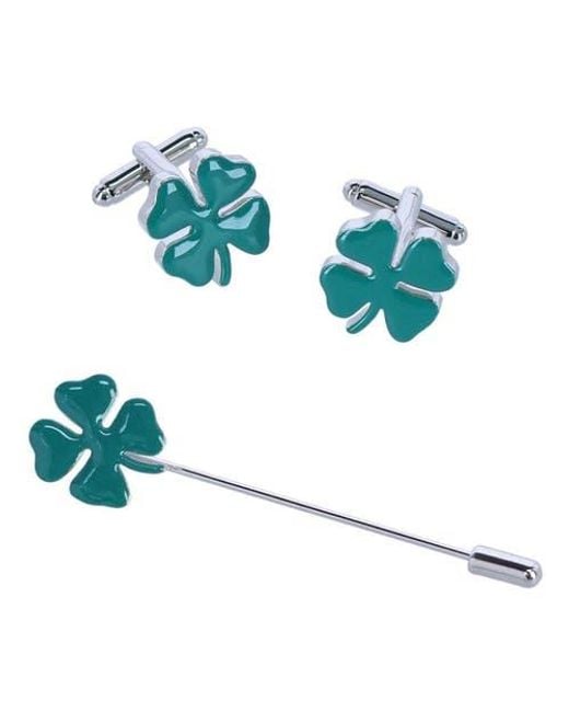 Trafalgar Men's Blue Shay Shamrock Novelty Cufflinks And Lapel Pin Set