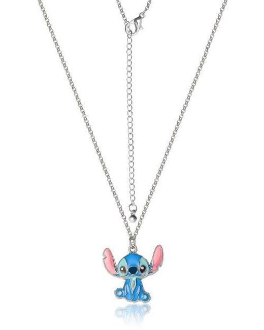 Disney White Lilo & Stitch Jewelry Set, Flower Charm Hoop Earrings, 16+3 Necklace