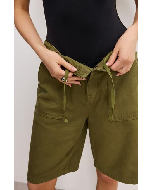 GOOD AMERICAN Women's Green Lite Cotton Blend Bermuda Shorts knee length shorts