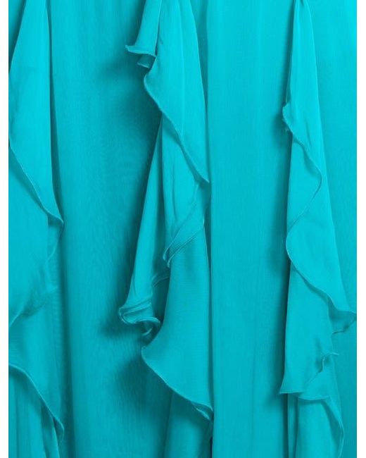 BCBGMAXAZRIA Blue Ruffle Halter Chiffon Gown