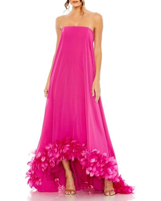 Mac Duggal Pink Strapless Flare Feather Hem Gown