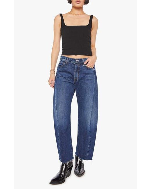 Mother Blue The Full Pipe Flood High Waist Barrel Leg Jeans