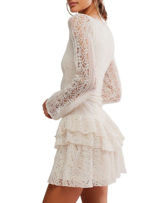 Free People White Tabby Lace Long Sleeve Minidress