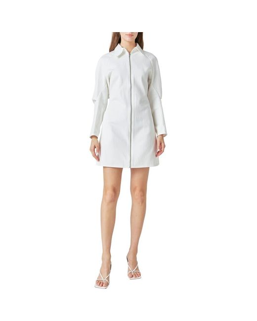 Grey Lab White Long Sleeve Zip Minidress