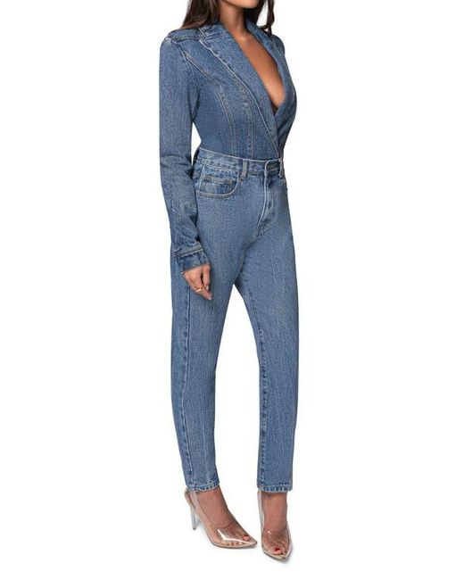 JLUXLABEL Blue Dominica Denim Blazer Bodysuit