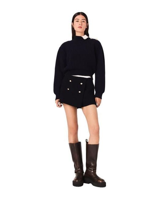 Maje Black Tweed Shorts With Contrast Band