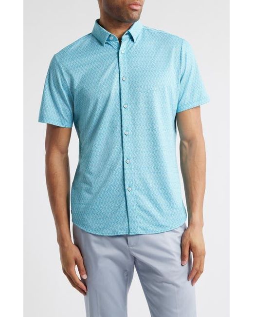 Mizzen+Main Blue Halyard Trim Fit Geo Print Short Sleeve Performance Button-Up Shirt for men