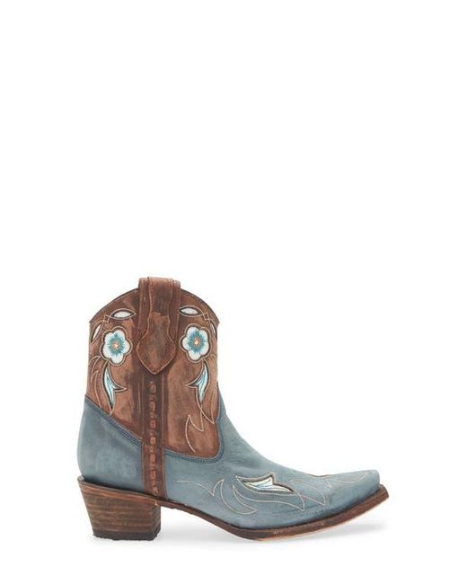 Circle Blue Floral Embroidery Western Boot
