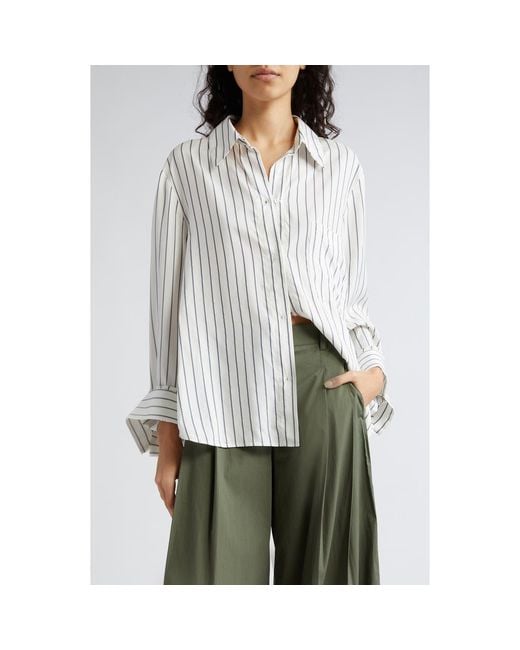 Twp Gray New Morning After Stripe Silk Button-Up Shirt
