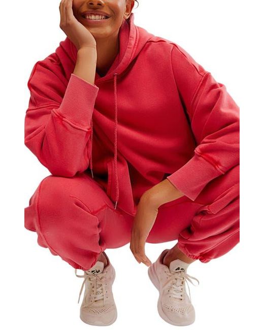 Free People Red Fp Movement Sprint To The Finish Oversize Cotton Blend Hoodie