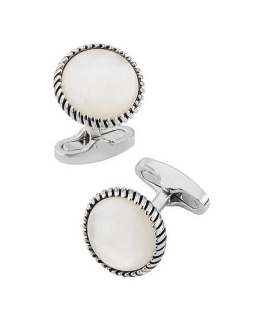 Link Up White Round Cufflinks With Texture Border for men