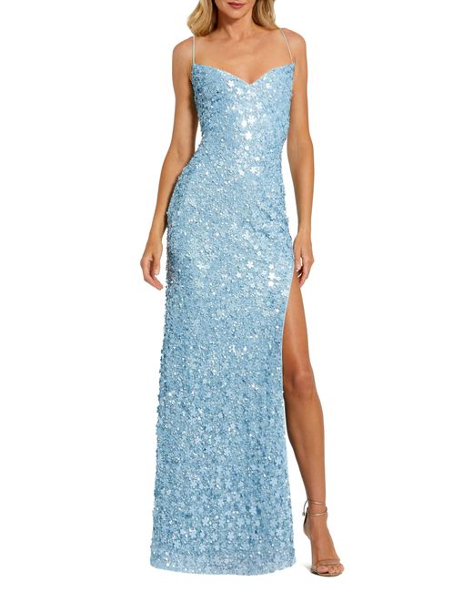 Mac Duggal Blue Floral Sequin Gown
