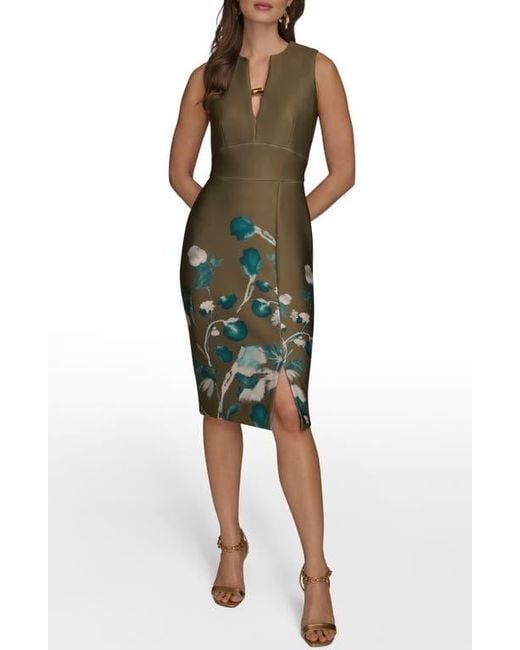 Donna Karan Floral Print Sleeveless Sheath Dress in Green | Lyst