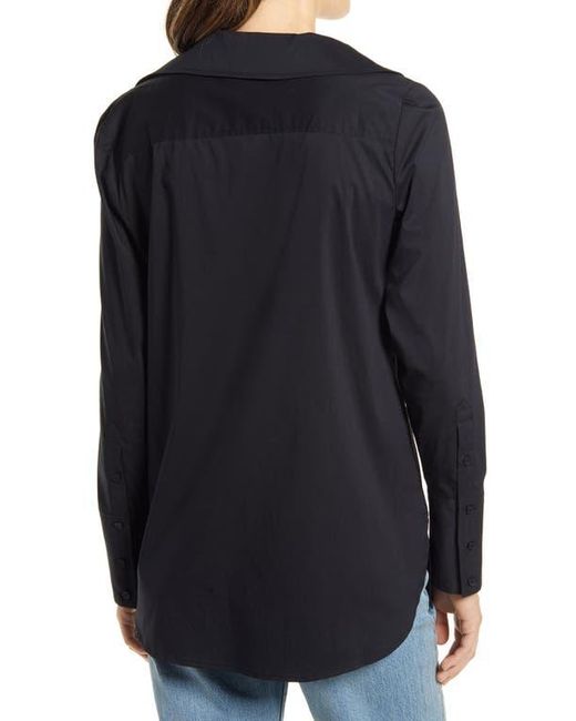 Halogen® Black Asymmetric Button-Up Blouse