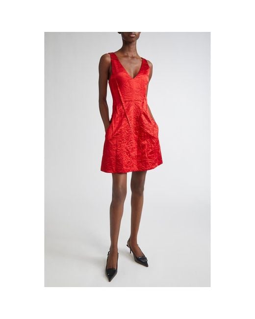 Jason Wu Red V-Neck Crushed Satin Minidress