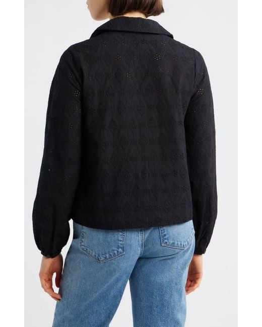 Bobeau Black Embroidered Eyelet Cotton Button-Up Shirt