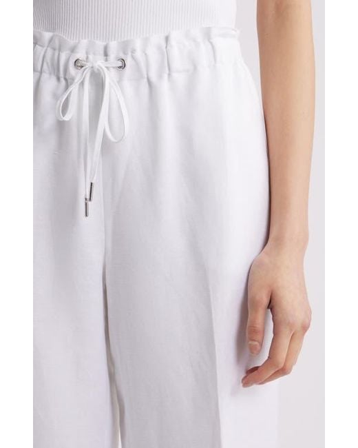 Anne Klein White Linen Blend Drawstring Pants
