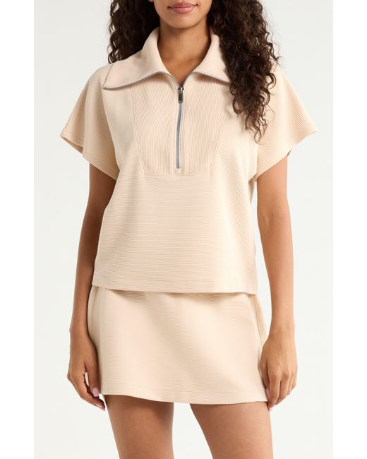 Spanx Multicolor Rib Short Sleeve Half Zip Pullover