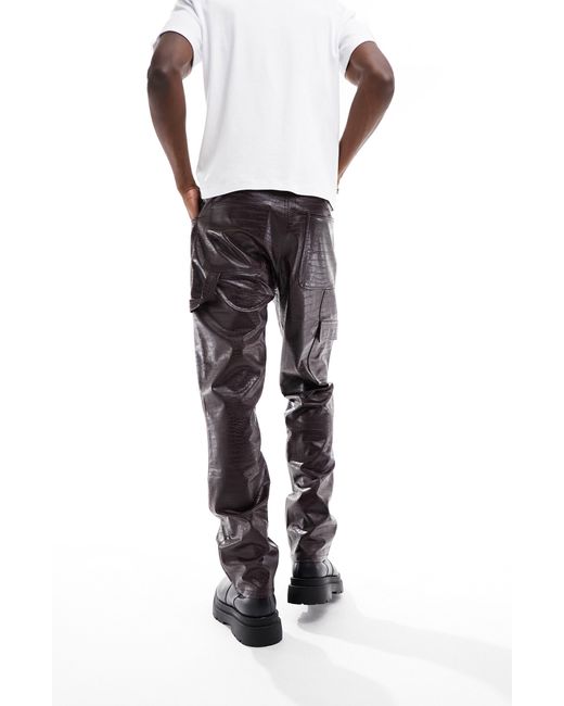 ASOS Croc Embossed Faux Leather Cargo Pants in Black for Men Lyst