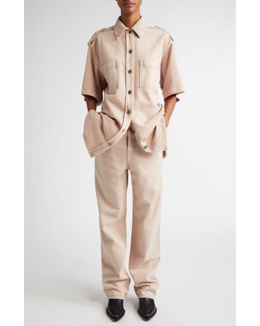Golden Goose Deluxe Brand Natural Nicky Oversize Denim Short Sleeve Button-Up Shirt