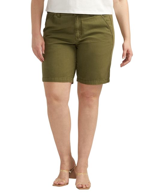 Jag Jeans Green Mid Rise Cotton & Linen Twill Shorts