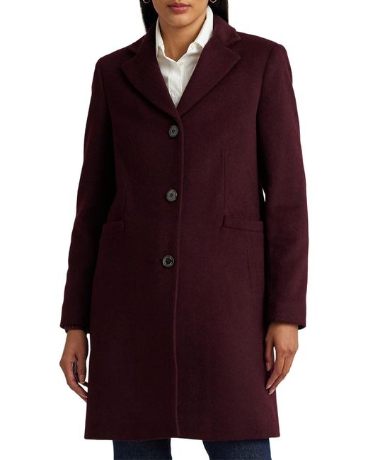 Lauren by Ralph Lauren Reefer Wool Blend Coat in Red Lyst