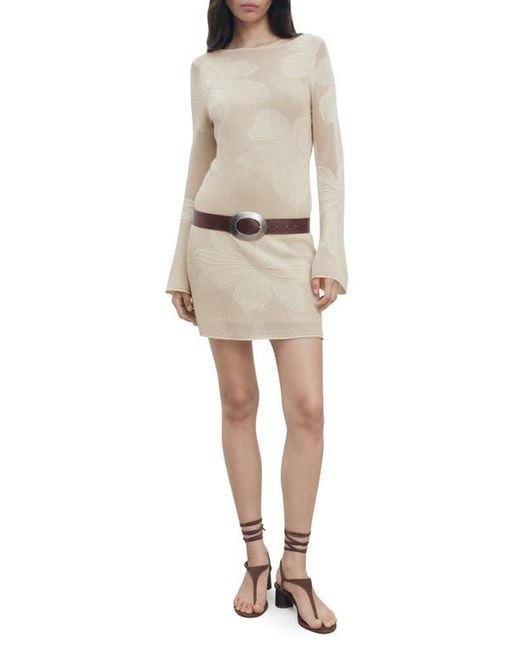 Mango Natural Embroidered Floral Long Sleeve Open Stitch Knit Minidress