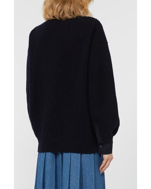 Weekend by Maxmara Blue Vanda Virgin Wool & Cashmere Rib Polo Sweater