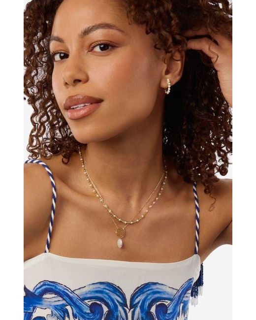 ATHRA LUXE Metallic Freshwater Pearl Hoop Earrings