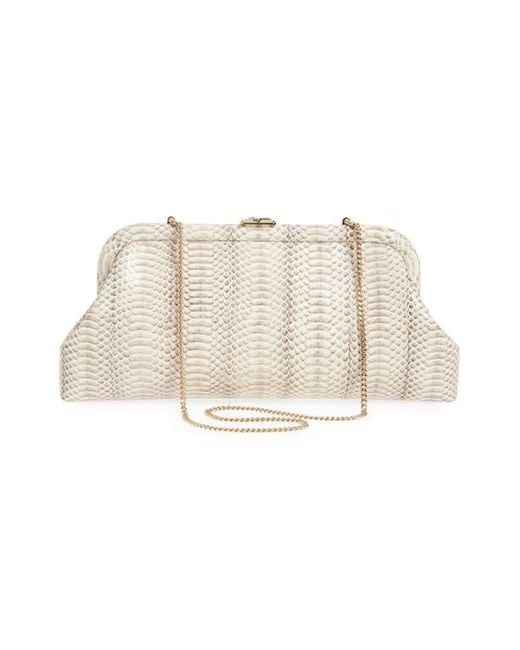 Jimmy Choo Natural Skylar Snakeskin Embossed Leather Clutch