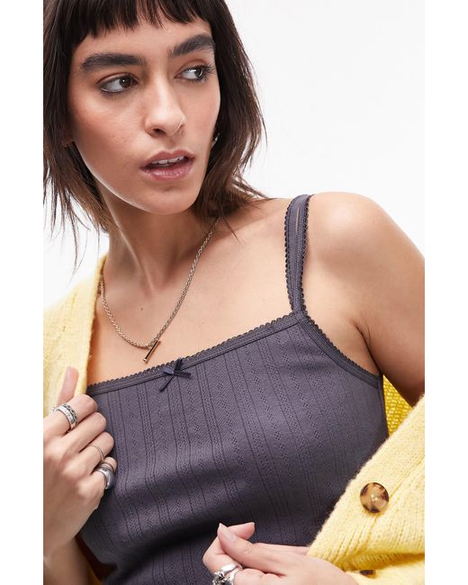 TOPSHOP Brown Square Neck Pointelle Camisole