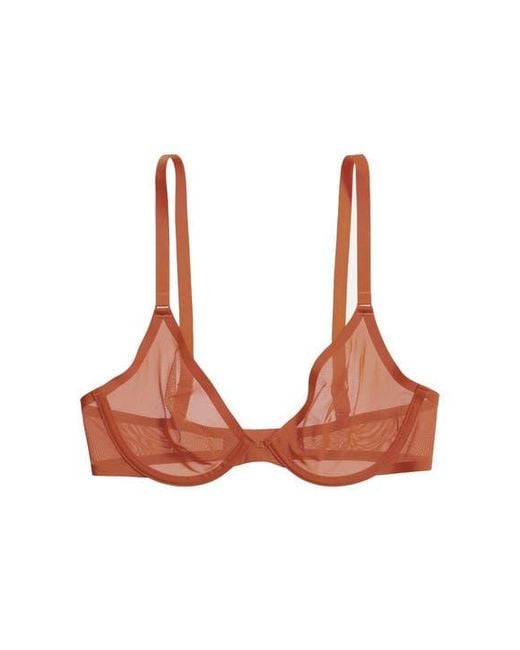 CUUP Brown The Plunge Underwire Sheer Mesh Bra