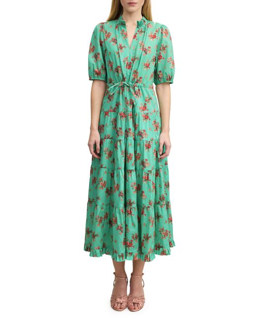 L.K.Bennett Green Hedy Tiered Ruffle Tie Waist Cotton Dress