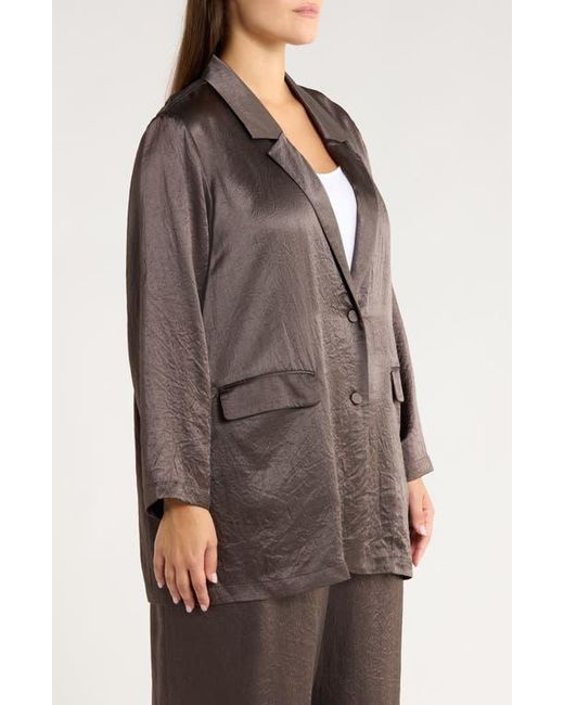 Eileen Fisher Brown Crinkled Satin Blazer
