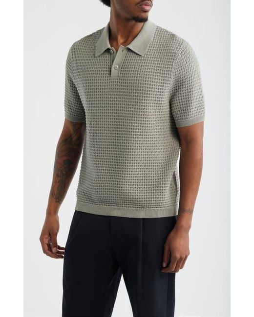 Open Edit Gray Texture Knit Polo Top for men