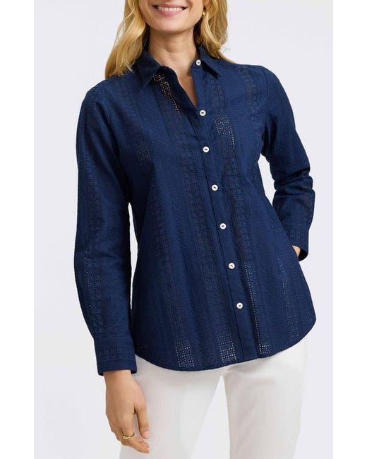 Foxcroft Blue Zoey Mixed Stitch Button-Up Shirt