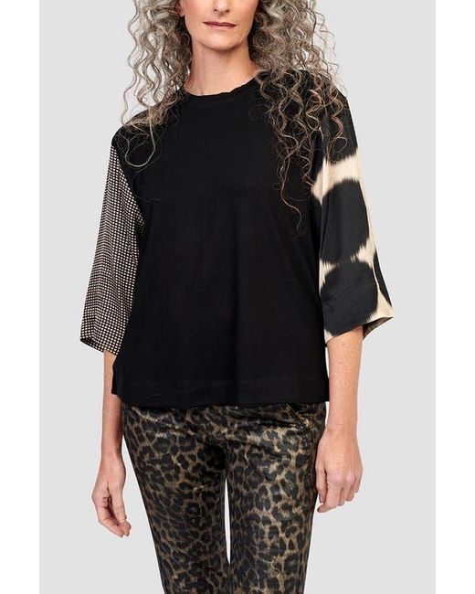 Alembika Black Serene Print Mixed Media Tee