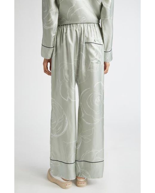 Marni Gray Rose Print Silk Pajama Pants