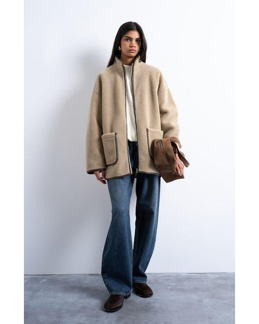 TOPSHOP Brown Longline Faux Shearling Jacket
