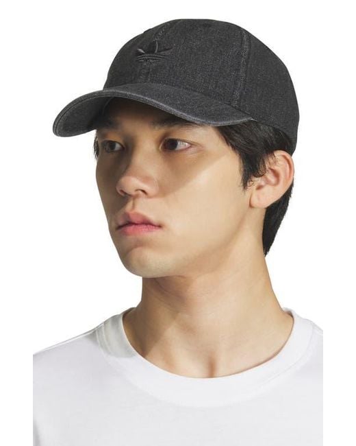Adidas Black Trefoil Embroidered Denim Baseball Cap for men