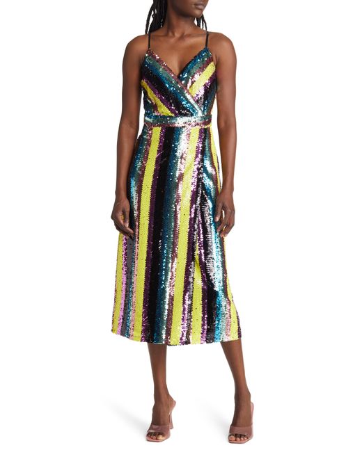Adelyn Rae Solana Sequin Stripe Midi Cocktail Dress Lyst
