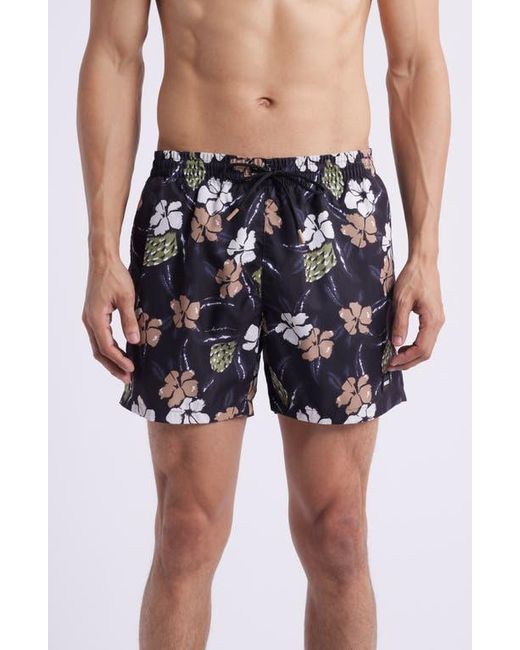 Boss Blue Piranha Floral Swim Trunks for men