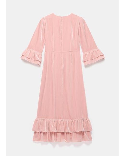 Mint Velvet Pink Velvet Ruffle Midi Dress