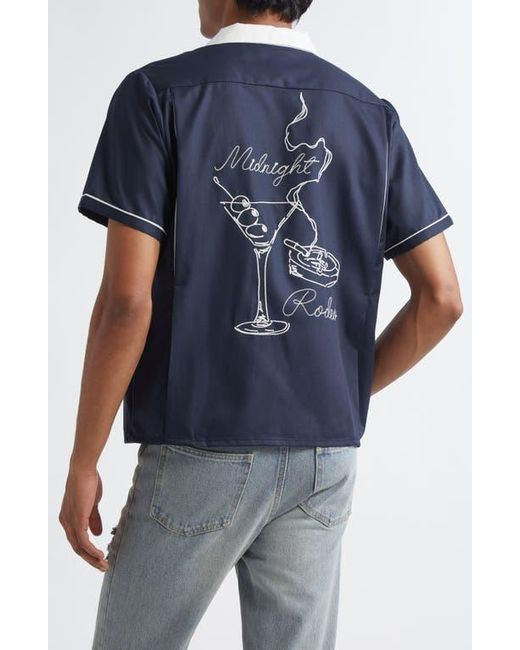 MIDNIGHT RODEO Blue Chain Stitch Piped Voile Camp Shirt for men